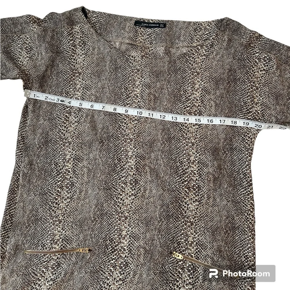 Zara woman brown black white snakeskin print 100% silk 3/4 sleeve shift dress